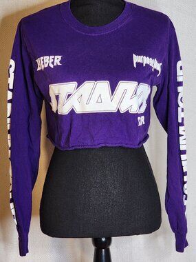 Team Bieber Purple White Purpose Tour Stadium Tour Long Sleeve Cotton Crop Top S